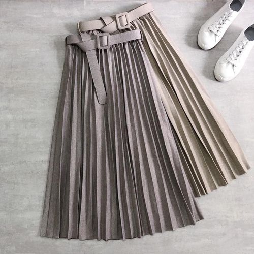 High Waist Woolen Skirt With Belt - musthaveskirts - Modalova