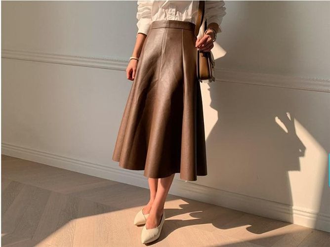 PU Leather Elegant Midi Skirt - musthaveskirts - Modalova