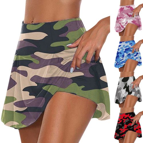 In-1 Camouflage Pleated Skirts With Shorts - musthaveskirts - Modalova
