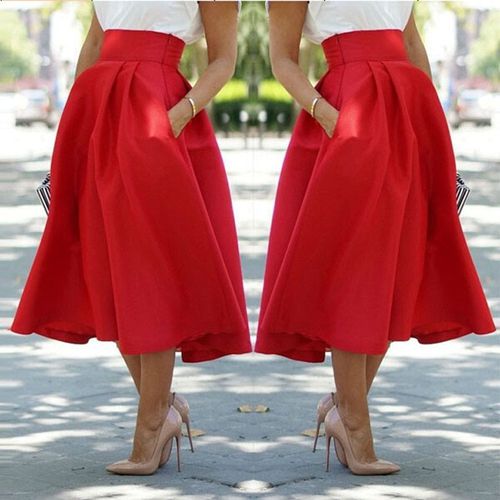 A Line Pleated Midi Skirt With Pocket - musthaveskirts - Modalova