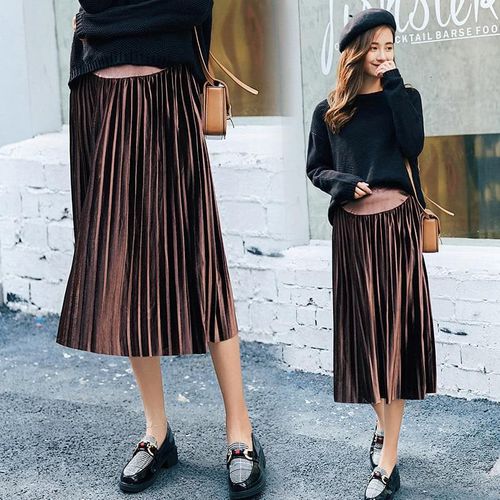 Gold Velvet Maternity Skirt - musthaveskirts - Modalova