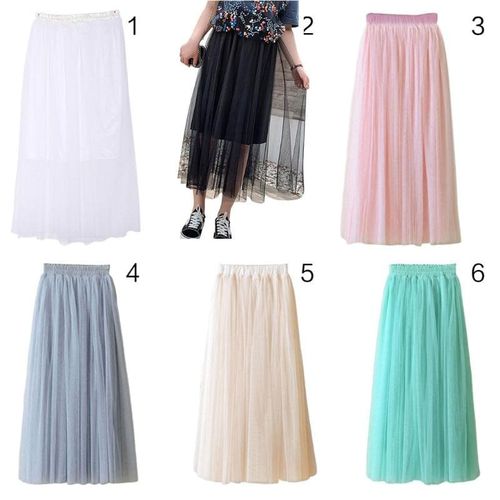 Three Layer Sheer Mesh Pleated Long Skirt - musthaveskirts - Modalova