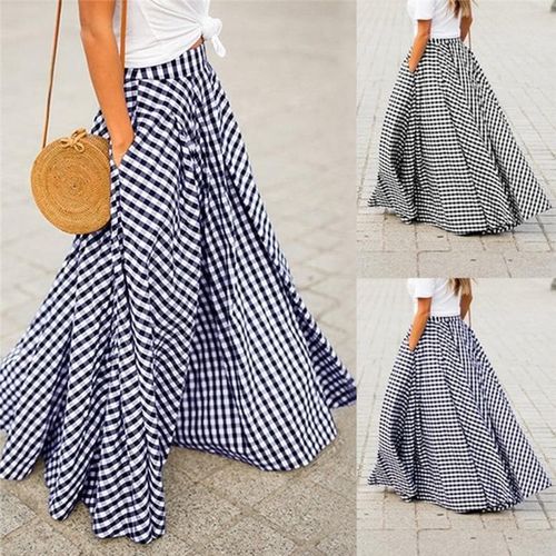 Vintage Plaid Check Long Skirt - musthaveskirts - Modalova