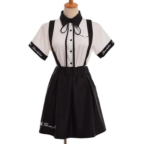 Embroidery Shirt + Suspender Mini Skirt - musthaveskirts - Modalova