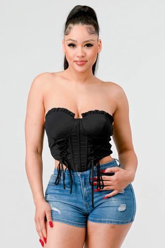 Luxe sweetheart ruffled drawstring lace bustier top - KandyKouture - Modalova