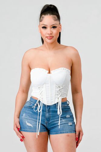 Luxe sweetheart ruffled drawstring lace bustier top - KandyKouture - Modalova