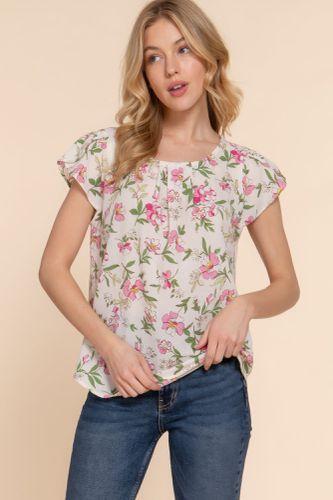 Short Tulip Slv Floral Print Woven Top - KandyKouture - Modalova