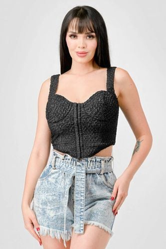 Crinkle Stretch Knit Sweetheart Hooked Bustier Cropped Top - KandyKouture - Modalova