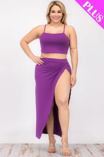 Plus Size Crop Cami & Split Thigh Maxi Skirt Set - KandyKouture - Modalova