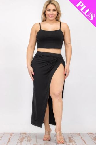 Plus Size Crop Cami & Split Thigh Maxi Skirt Set - KandyKouture - Modalova