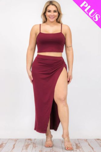 Plus Size Crop Cami & Split Thigh Maxi Skirt Set - KandyKouture - Modalova