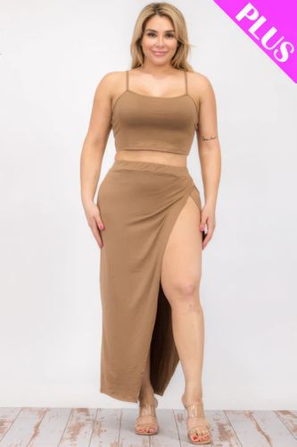 Plus Size Crop Cami & Split Thigh Maxi Skirt Set - KandyKouture - Modalova