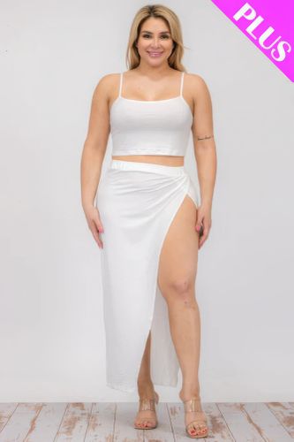 Plus Size Crop Cami & Split Thigh Maxi Skirt Set - KandyKouture - Modalova