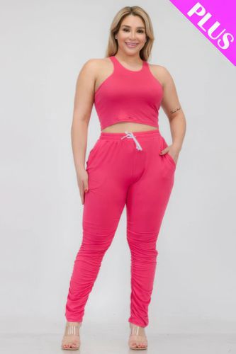 Plus Size Crop Tank Top & Ruched Pants Set - KandyKouture - Modalova