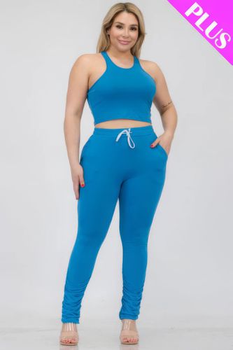 Plus Size Crop Tank Top & Ruched Pants Set - KandyKouture - Modalova