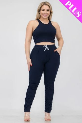 Plus Size Crop Tank Top & Ruched Pants Set - KandyKouture - Modalova