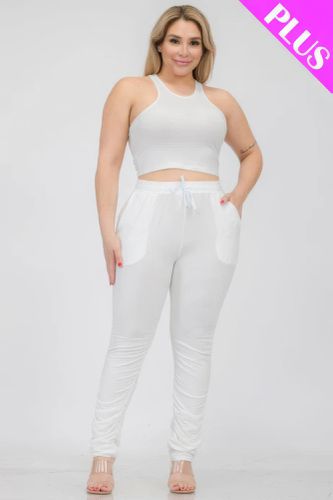 Plus Size Crop Tank Top & Ruched Pants Set - KandyKouture - Modalova