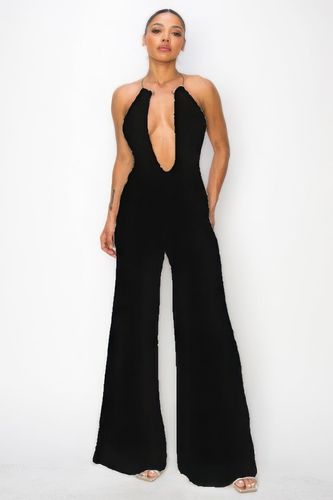 Slinky Wide Leg Jumpsuit W/metal Choker Necklace - KandyKouture - Modalova