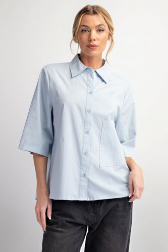 Half Slvs Stretch Poplin Button Down Shirt - KandyKouture - Modalova