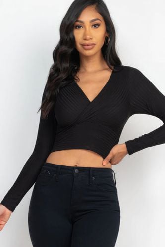 Ribbed Wrap Front Long Sleeve Top - KandyKouture - Modalova