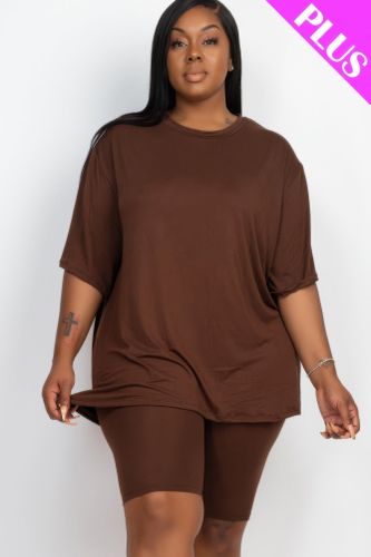 Plus Size Loose Fit Top & Biker Shorts Set - KandyKouture - Modalova