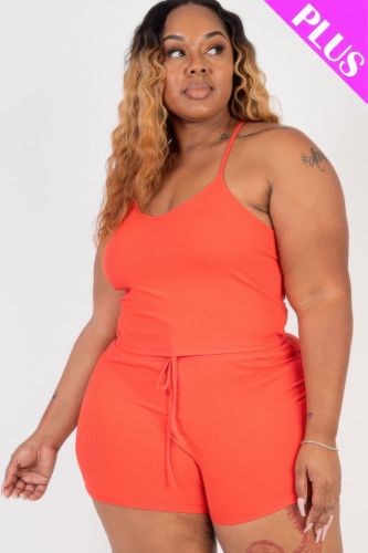 Plus Size Ribbed Crop Cami Top & Shorts Set - KandyKouture - Modalova