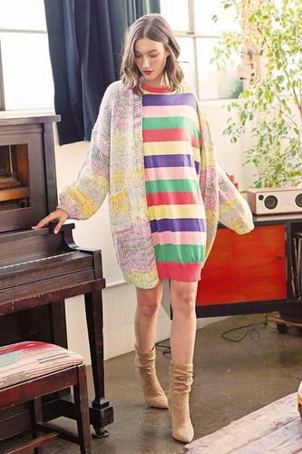 Multi-colored Striped Knit Sweater Dress - KandyKouture - Modalova