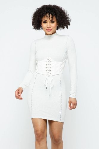 Mock Neck Long Sleeve Bodycon Mini W Bustier Detail And Stitching - KandyKouture - Modalova