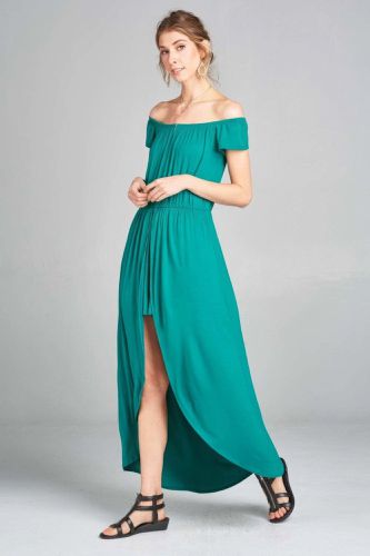 Off Shoulder Solid Jersey Romper Maxi - KandyKouture - Modalova