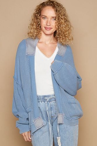 POL Open Front Washed Knit Cardigan with Pockets - Trendsi - Modalova