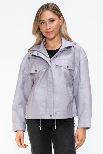 How Dare U Drawstring Hem PU Leather Zip Up Jacket - Trendsi - Modalova