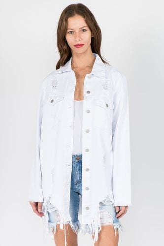 American Bazi Distressed Frayed Hem Denim Jacket - Trendsi - Modalova