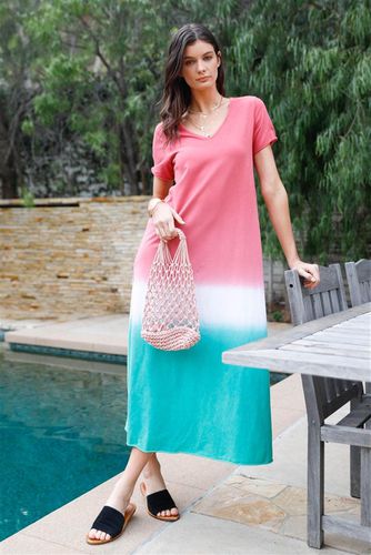 Brick Multi Color Cotton Tie-dye V-neck Maxi Dress - KandyKouture - Modalova