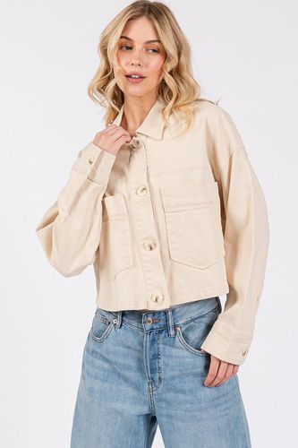 Bytos Button Down Cropped Denim Jacket with Patch Pockets - Trendsi - Modalova