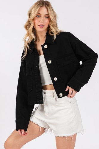 Bytos Button Down Cropped Denim Jacket with Patch Pockets - Trendsi - Modalova