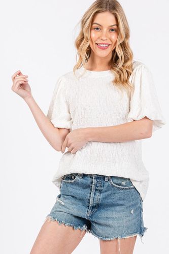 Ces Femme Textured Puff Sleeve Top - Trendsi - Modalova