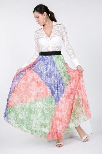 Color Block Pleated Maxi Skirt - KandyKouture - Modalova