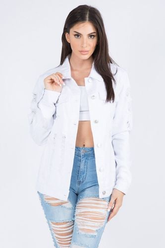 American Bazi Distressed Back Button Down Denim Jacket - Trendsi - Modalova