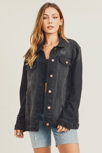 RISEN Full Size Distressed Long Sleeve Denim Jacket - Trendsi - Modalova