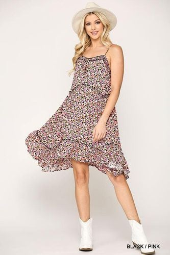 Ditsy Floral Print Sleeveless Dress With Lace Trim - KandyKouture - Modalova