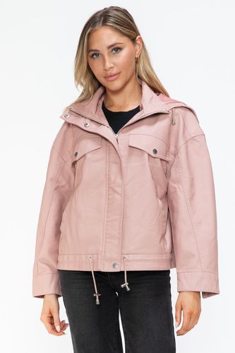 How Dare U Drawstring Hem PU Leather Zip Up Jacket - Trendsi - Modalova