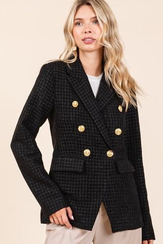 Mittoshop Plaid Texture Double-Breasted Long Sleeve Blazer - Trendsi - Modalova