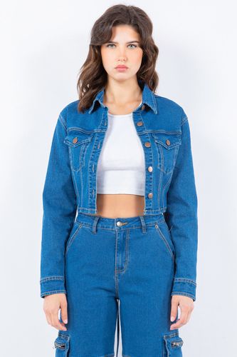 American Bazi Laced Back Cropped Denim Jacket - Trendsi - Modalova