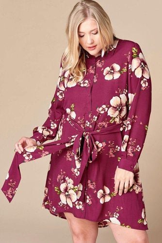 Floral Woven Button-down Collared Shirt Dress - KandyKouture - Modalova