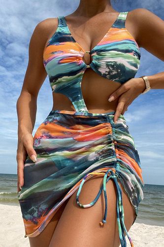 Green Multi Printed Monokini Cover-Up Sexy 2Pc Swimsuit Set - AMIClubwear - Modalova