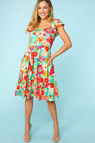 Haptics Floral Square Neck Short Sleeve Dress - Trendsi - Modalova