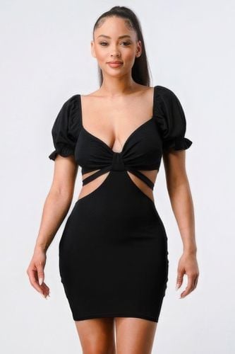 Lux Side Cutout W/ Back Tie Detail Bodycon Dress - KandyKouture - Modalova