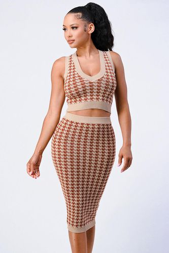 Luxe Gingham Rib Knit Top And Skirt Sets - KandyKouture - Modalova