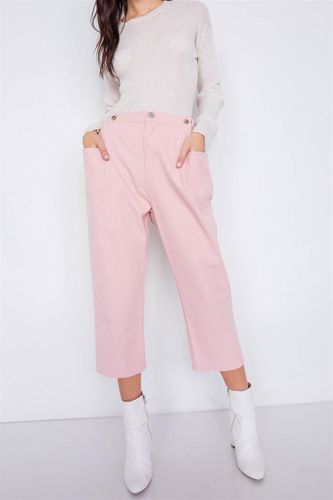 Pastel Chic Solid Ankle Wide Leg Adjustable Snap Waist Pants - KandyKouture - Modalova