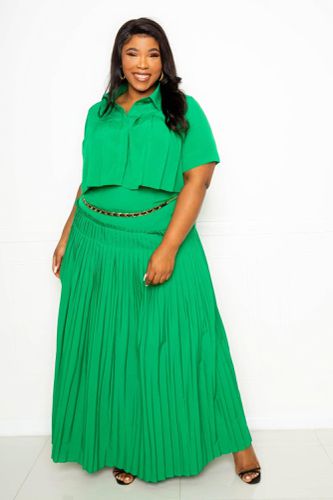 Pleated Cropped Shirt And Maxi Skirt Set - KandyKouture - Modalova